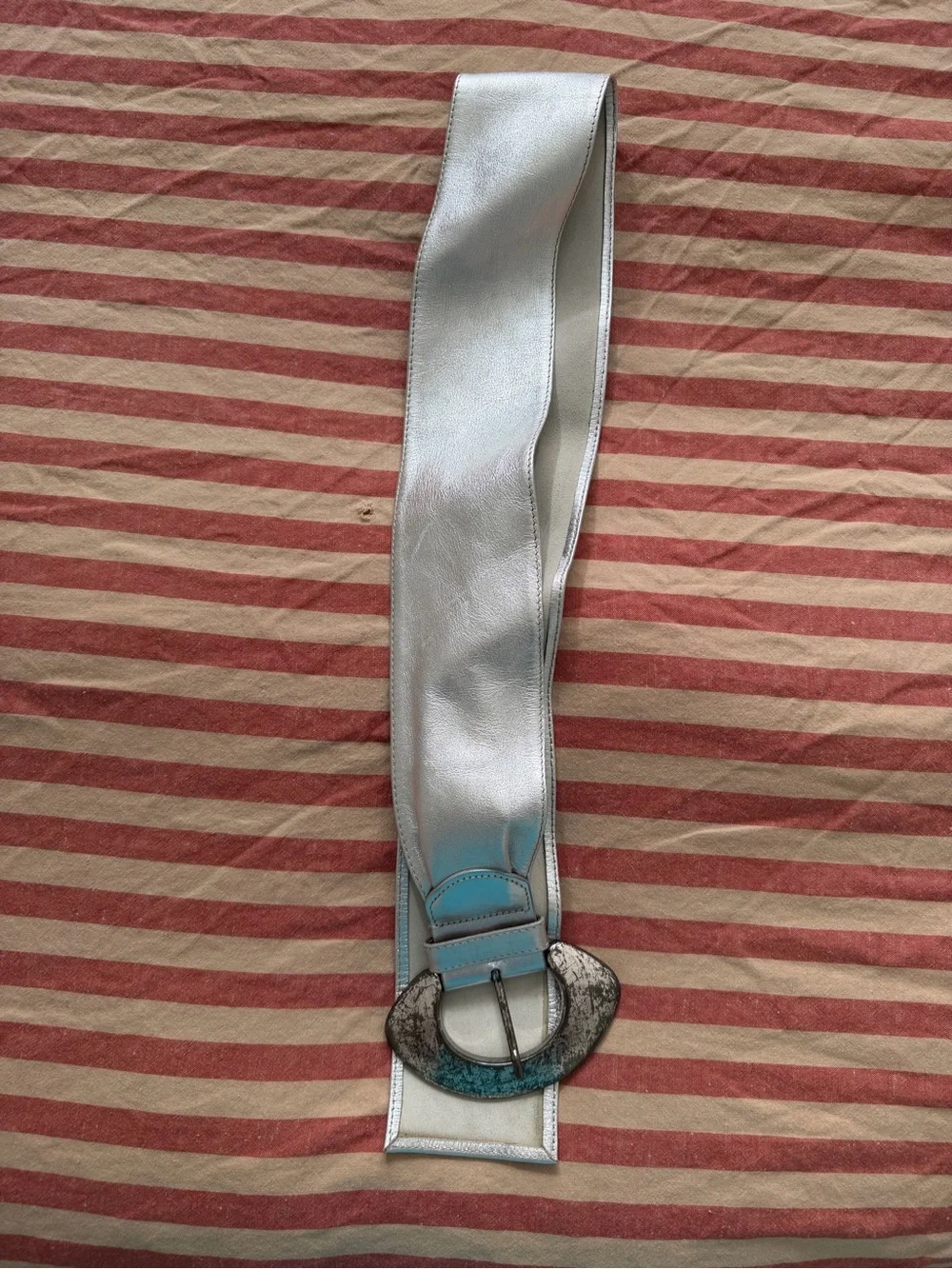 Paloma Wool Metallic Silver Belt with Turquoise-Trim Buckle